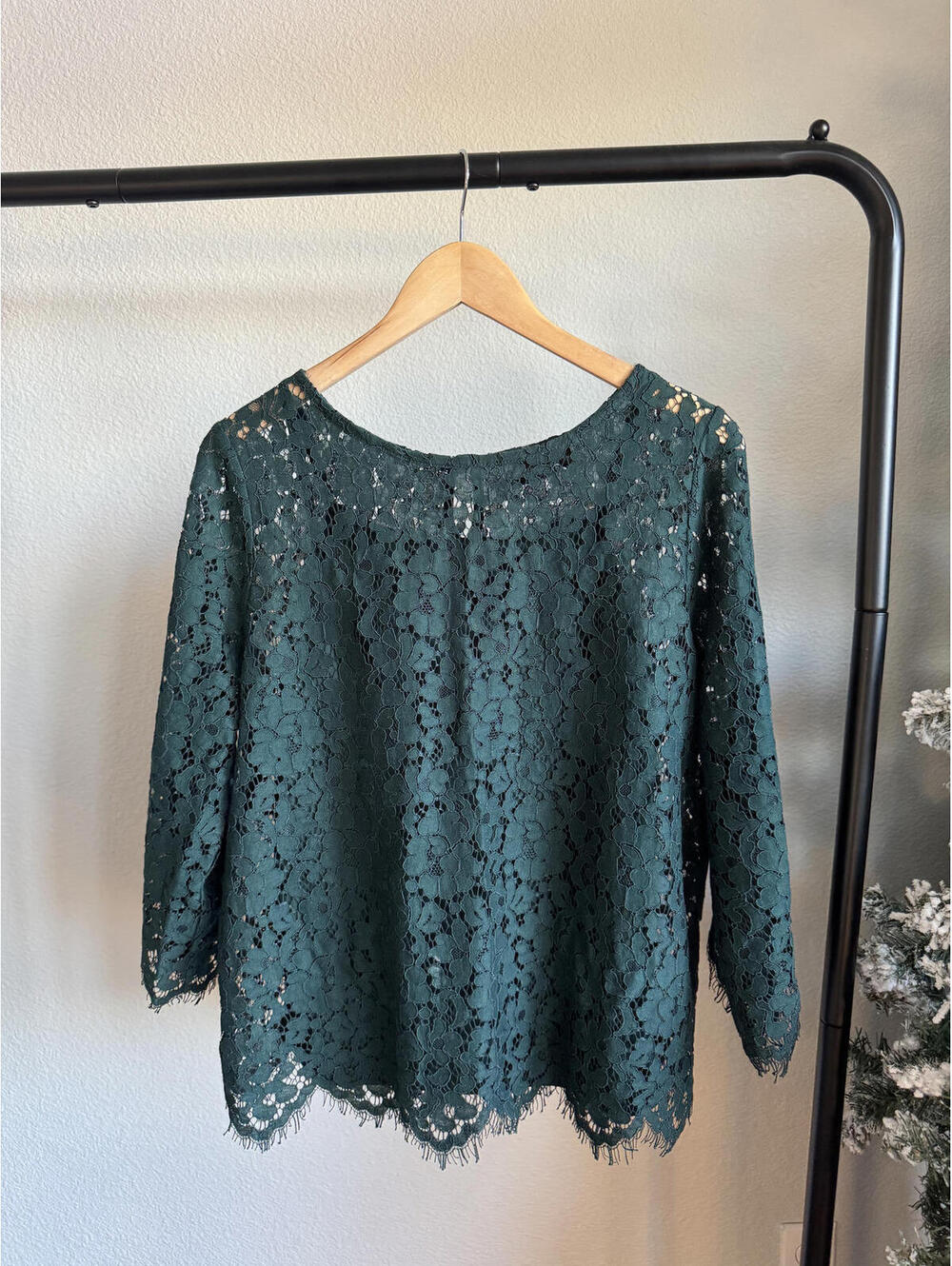 Rafaella Jade Green Lace Bell Sleeve Top with Cami Size L - Picture 5 of 7
